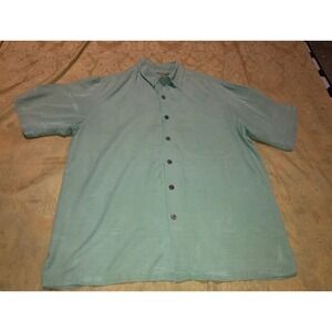 Carribean Green 100% Silk Sailboat Short Sleeve Button Up Shirt Size  Medium‎